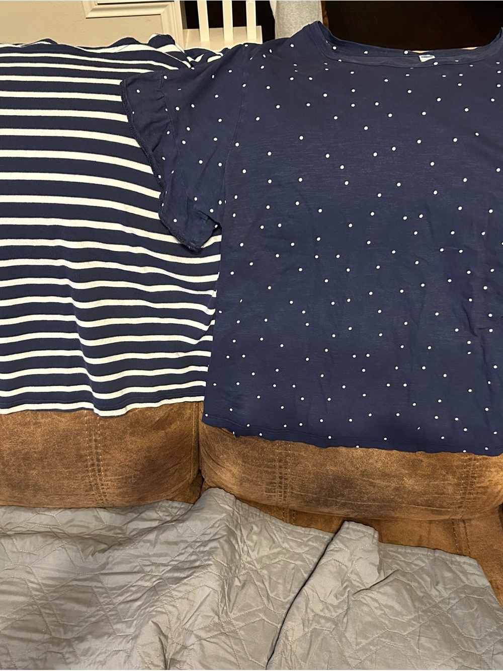 Two Old Navy Tops One Navy and White Polka Dot and One Navy and White Stripes
